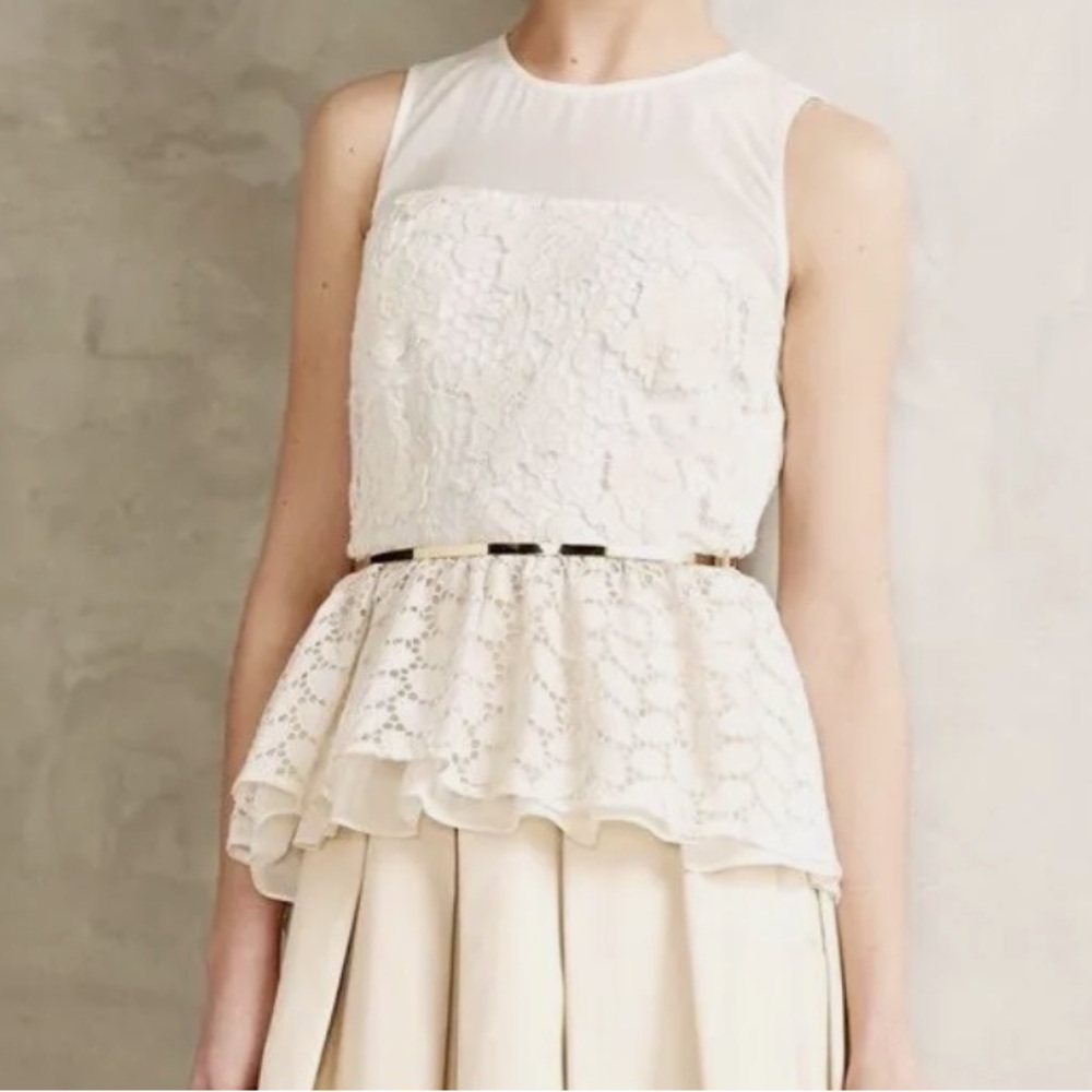 Anthropologie Floreat Trois Lace Peplum Tank Top Blouse